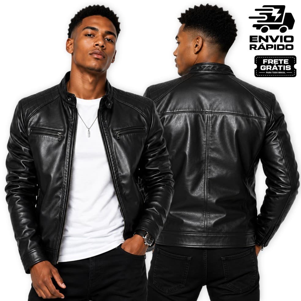 Jaqueta de Couro Masculina Resistente Slim Casual Básica Estilosa Preta | Casaco | Blusa de Frio | Impermeável | Quente