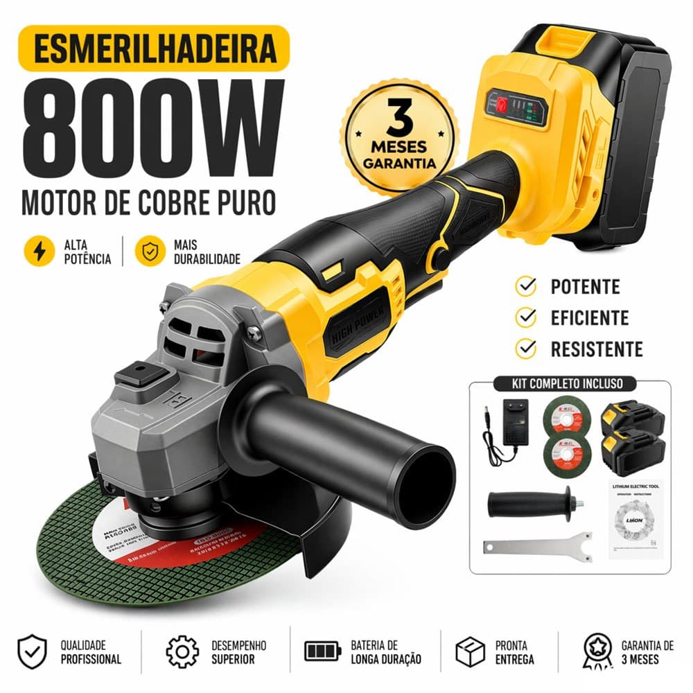 MOHOR Esmerilhadeira de Corte 48V 800W Bateria Dupla Lixadeira Angular Portátil para Metal Construção e Oficina