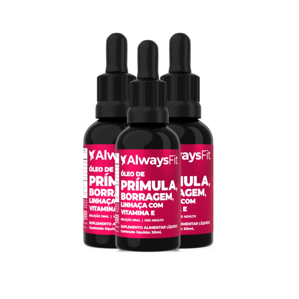 Composto Meno AlwaysFit  | Óleo de Prímula + Óleo de Borragem + Óleo de Linhaça + Vitamina E | 30ml - 3 Un