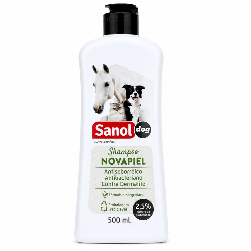 Shampoo Novapiel Sanol Dog 500ml Antibacteriano Contra Dermatites Para Cães Gatos E Cavalos