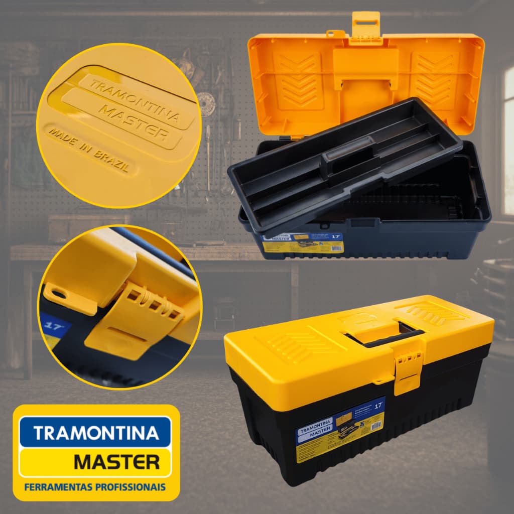 Caixa de Ferramentas Tramontina MASTER 17 polegadas - Ferramentas e Acessórios de Pesca (com bandeja interna)