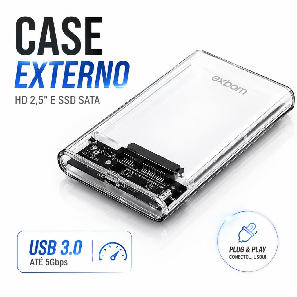 CASE HD EXTERNO 2.5 USB 3.0 SATA SSD Notebook PC PS4 Xbox 5Gbps Portátil