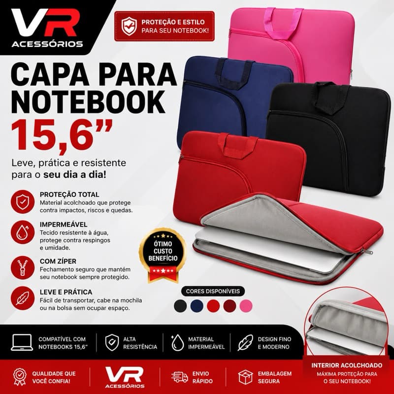 Capa acolchoada notebook 15.6 capa impermeável notebook