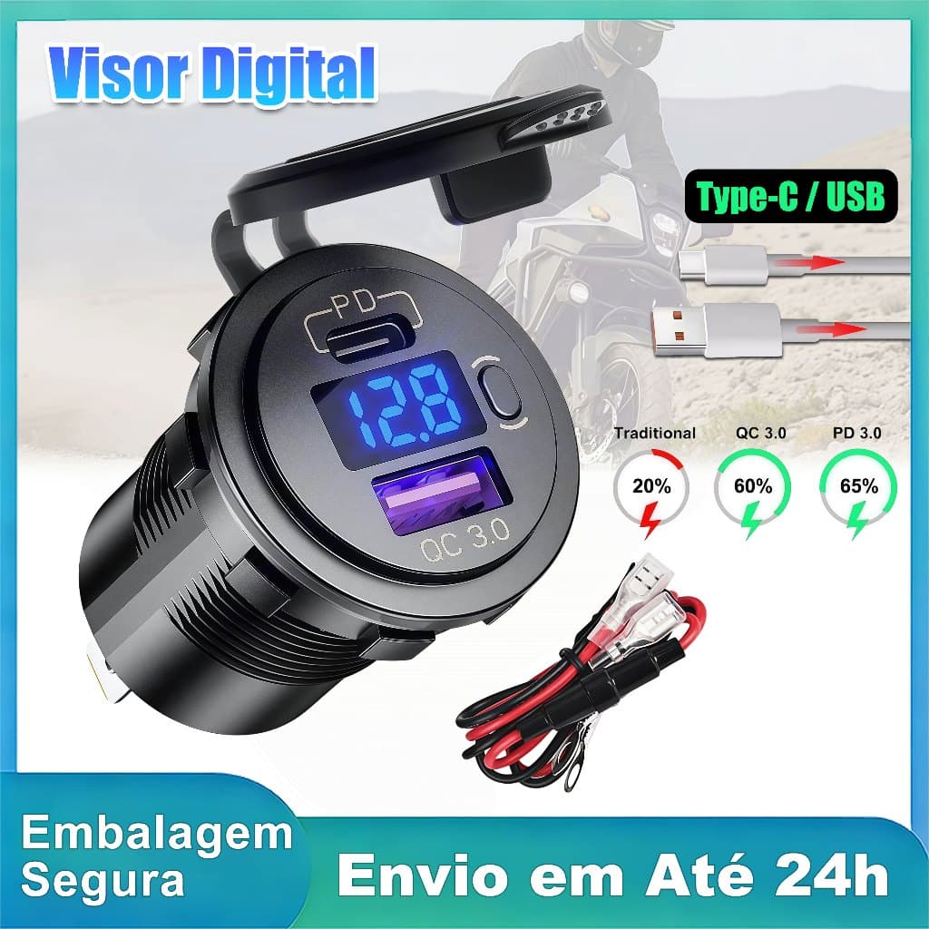 Carregador de Carro Carregador Rápido QC3.0 USB + PD Tipo C Tomada De Carga Rápida 12V 24V Presente Dia dos Pais