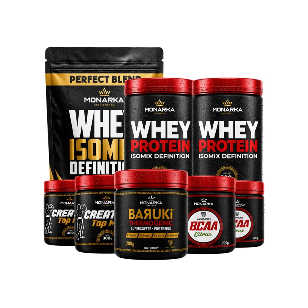 KIT Suplementos: 3x Whey Protein Isolado Concentrado + 2x Creatinas + 2x Bcaa's + Pré Treino - 82-1
