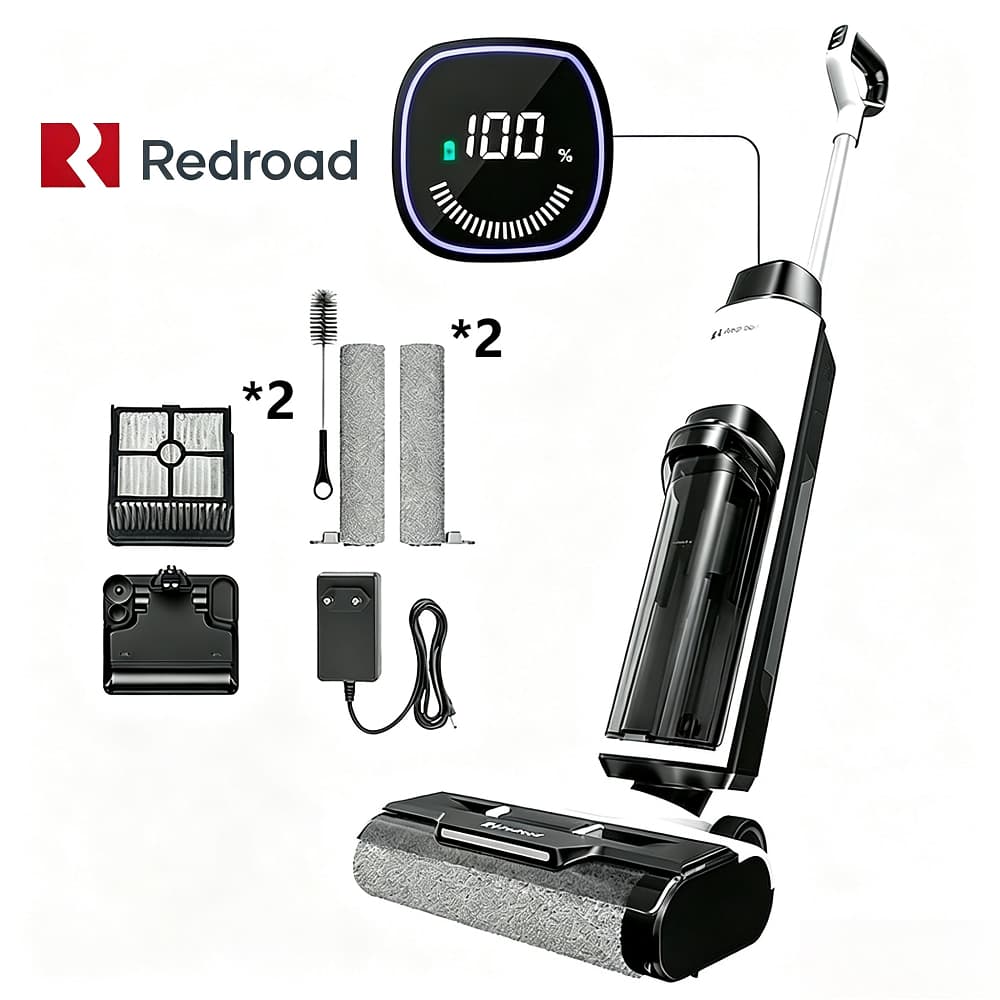 Limpador de pisos 3 em 1: aspira, lava e seca. Autolimpante,tanque 910ml, LED, bivolt 100-240V Redroad W15