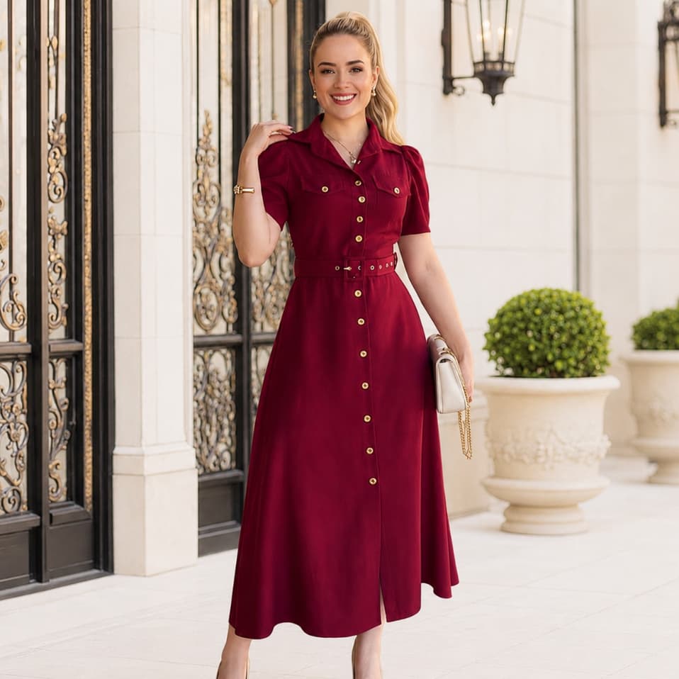 Vestido Chemise Max Midi Liso Sensorial com Botões moda feminina
