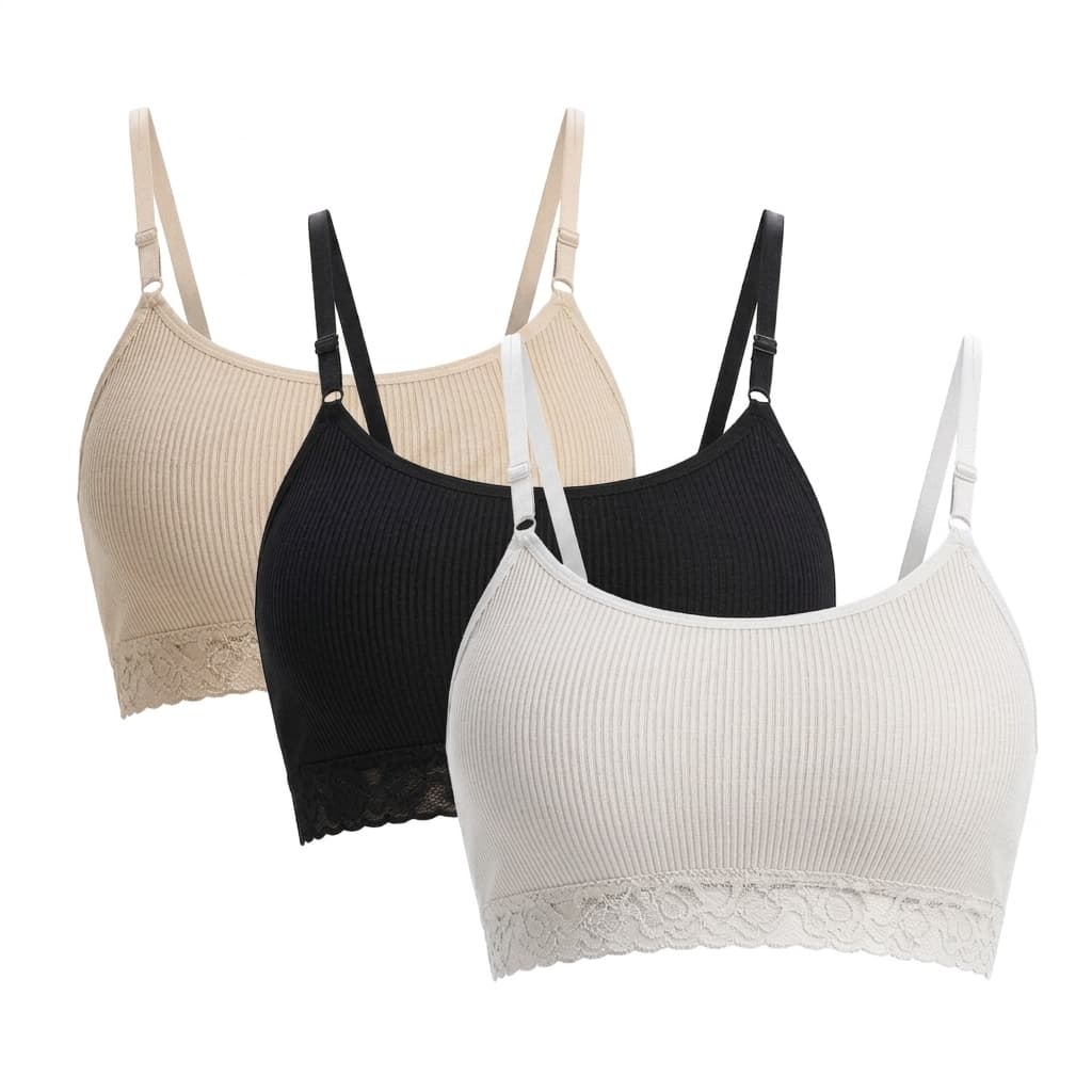 Kit 2 Sutiãs Top Canelado com Bojo Removível Alças Finas Soft Fitness Confortável Não Amassa Sem Aro