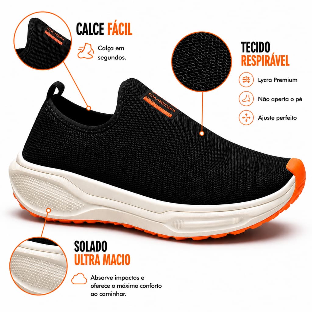 Tênis Feminino Para Academia Caminhada Slipon Meia Calce Fácil Solado Ortopédico Nova Tendência lanç