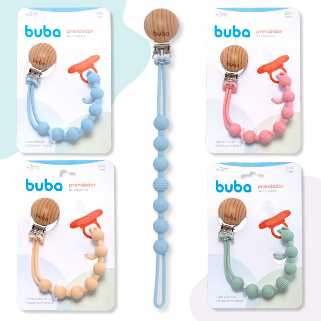 Prendedor de Chupeta em Silicone - Buba - Bolinhas Neutra, Menino e Menina, Trava Fácil, Livre de BPA, Design Divertido.