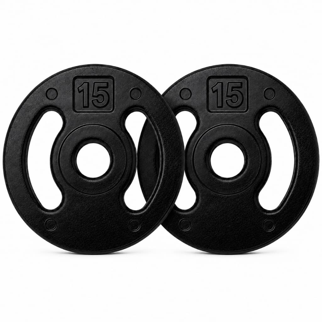 Kit par 2 Anilhas Injetadas 15kg 100% Ferro Revestidas Em Plástico Musculação Fitness Treino Academia 30kg Total