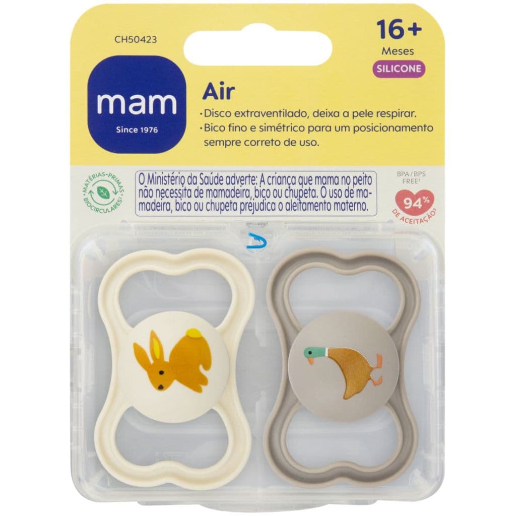 Chupeta MAM Air 16+ Tamanho 3 Bico Silicone Bebê Chupeta Extra Ventilada com Caixa para Esterilizar