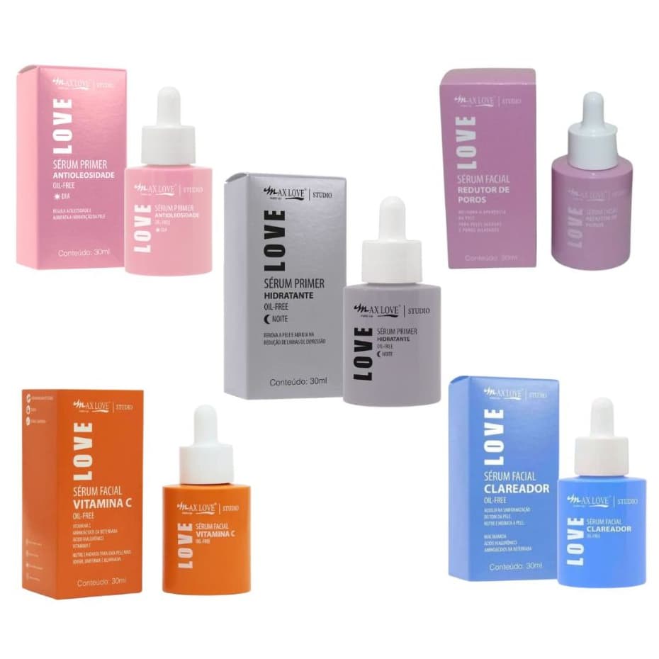 Kit 1 vitamina C /1antioleosidade /1Clareador/1Redutor de poros/1 Sérum Primer Hidratante Max love