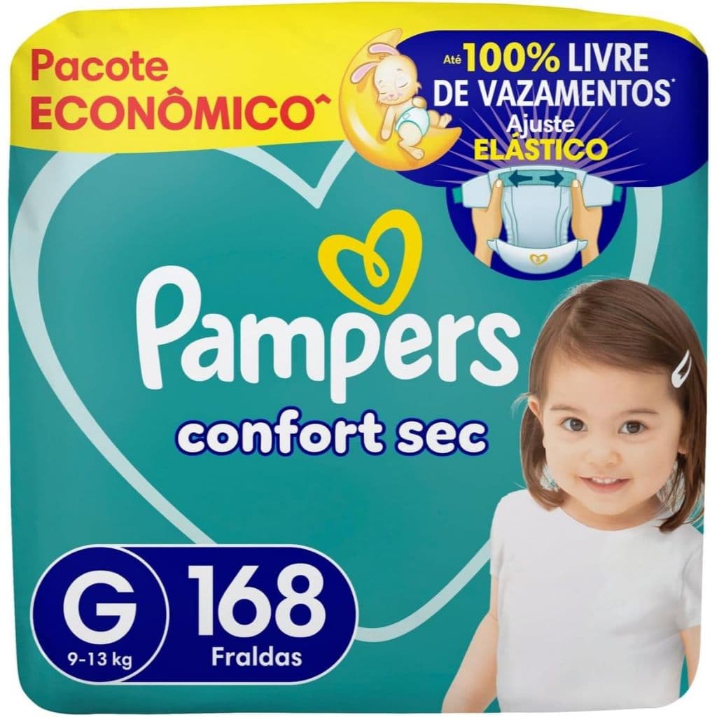 Fralda Pampers Confort Sec G 168 unidades - Pacote Econômico