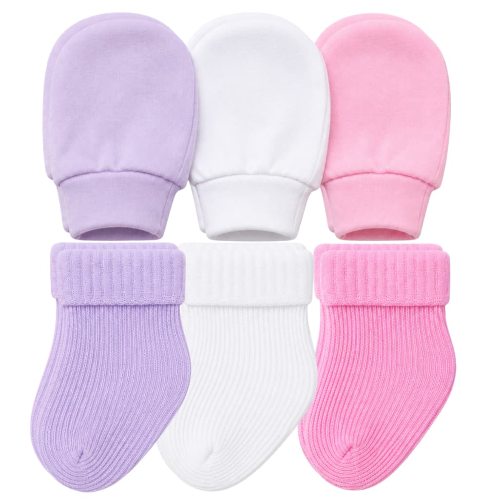 Kit 3 Pares de Luvas e 3 Pares de Meias Inverno Meia Estação Bebê RN Macias Confortáveis Enxoval Maternidade 0 a 6 Meses