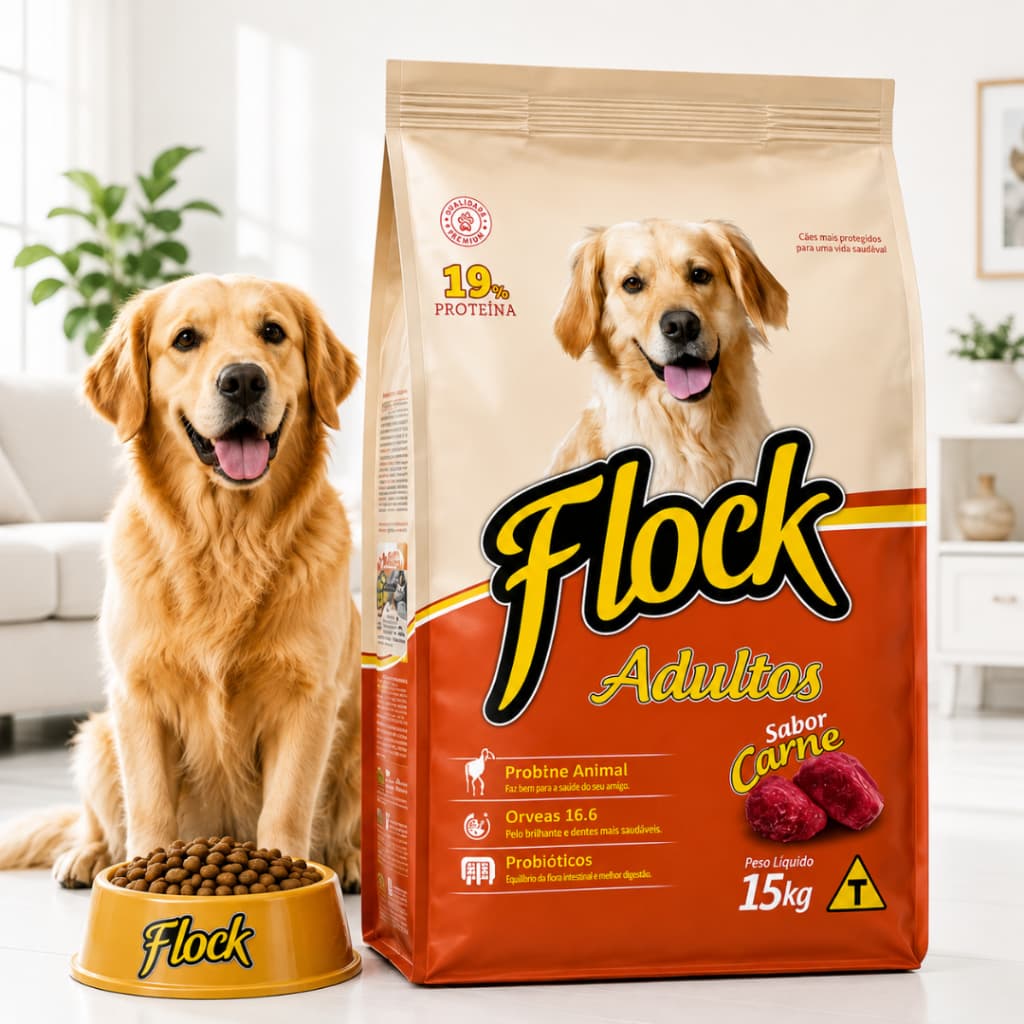 Ração Para Cachorro 15/30Kg Flock Carne Para Cães Adultos de Todas As Raças - Envio Imediato