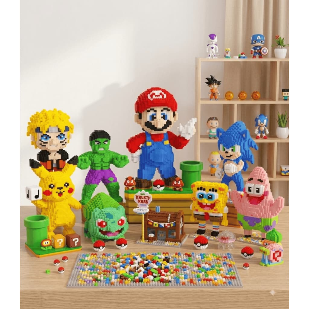 Bloco de Montar Tipo LEGO Personagens Desenho Animado Mini Blocos Colecionável Infantil