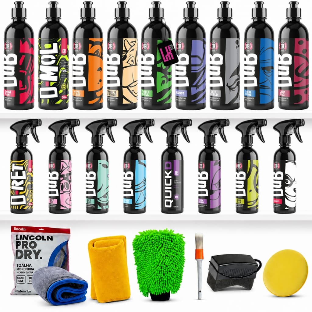 Monte seu Kit de Lavagem Automotiva Carro Moto Dub Boyz Shampoo Apc Cera Pretinho Plastico Couro Vidros