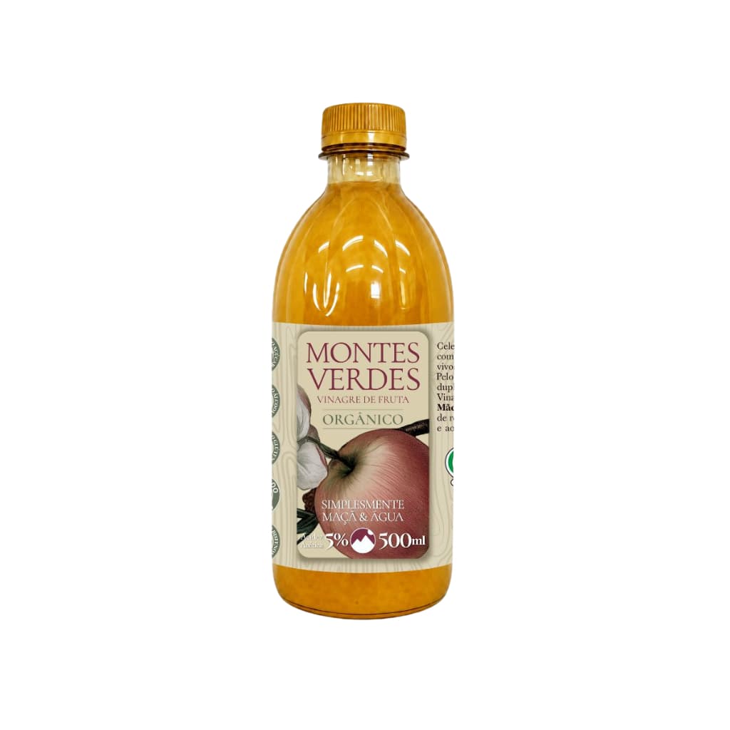 Vinagre de Maca 100% Orgânico 500ml Puro Vegano Montes Verdes 5% Acidez Ajuda Emagrecer Saúde