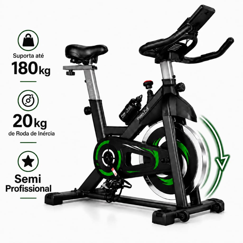 Bicicleta Ergométrica 20KG Roda de Inércia Profissional Spinning Academia - Suporta até 180kg  - Polex Full