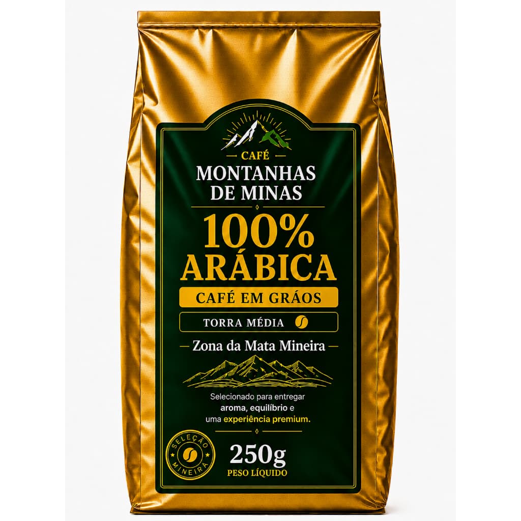 Café 100% Arábica Premium 250g Em Grãos ou Moído Torra Média Café Mineiro Zona da Mata Montanhas de Minas