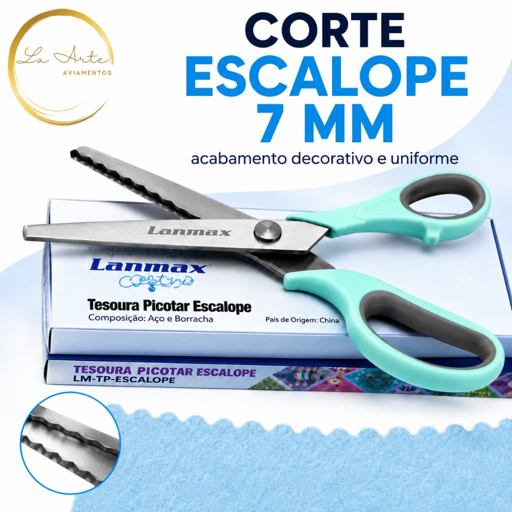 Tesoura Picotar Escalope LANMAX 7mm Profissional para Tecido Feltro EVA Papel Patchwork Artesanato