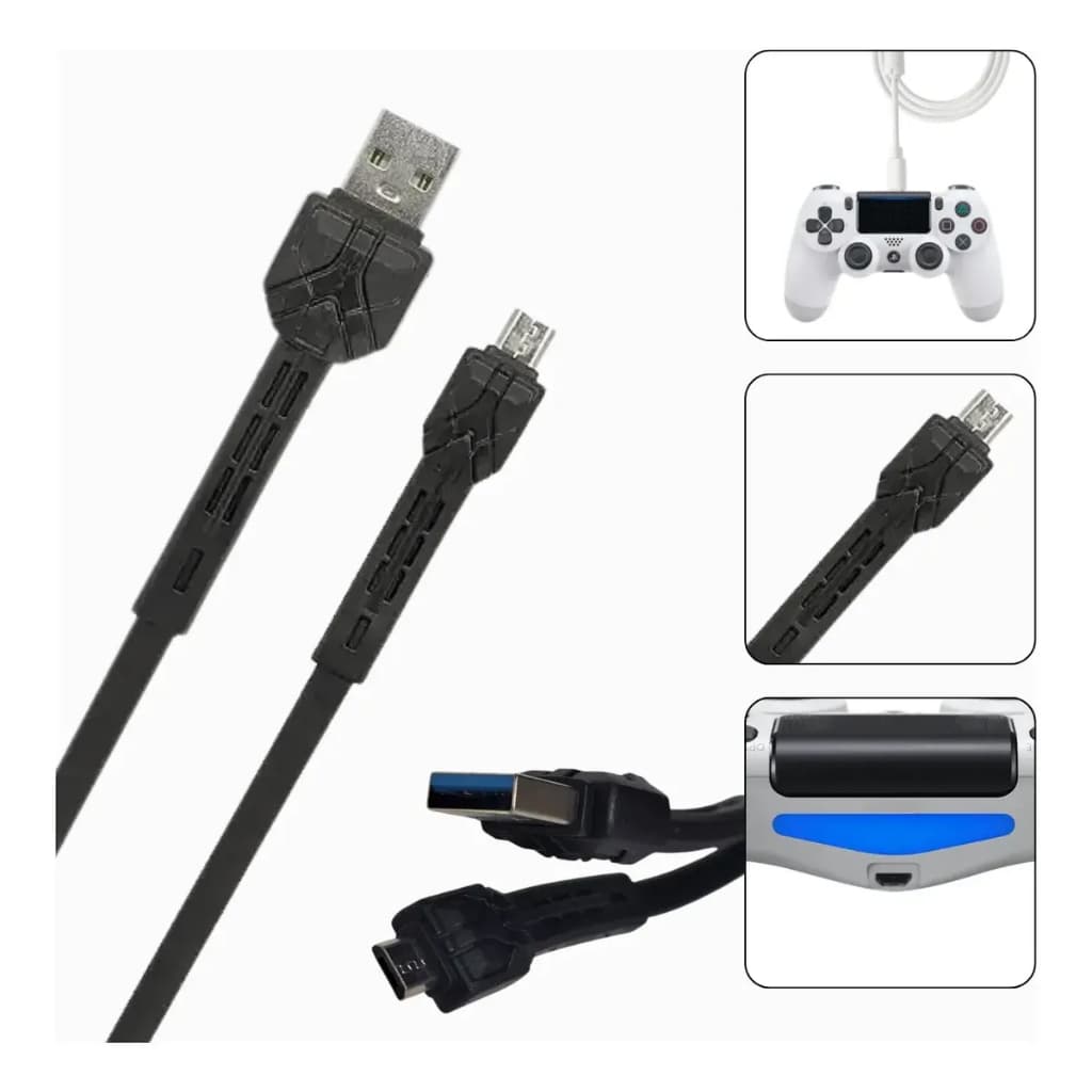 10 Cabo USB V8 Micro USB 1 Metro Preto Carregamento Rapido Compatível Smartphone Android Tablet Dualshock 4 ps4