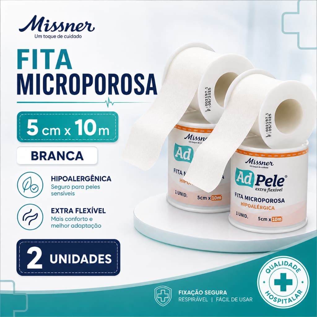 Micropore Branco Hipoalérgica kit c/ 2 unidades 5cm x 10m - MISSNER