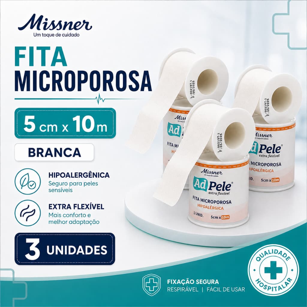Fita Cirúrgica Micropore Hipoalérgica Branca 5cm x 10m - 3 Unidades - Missner