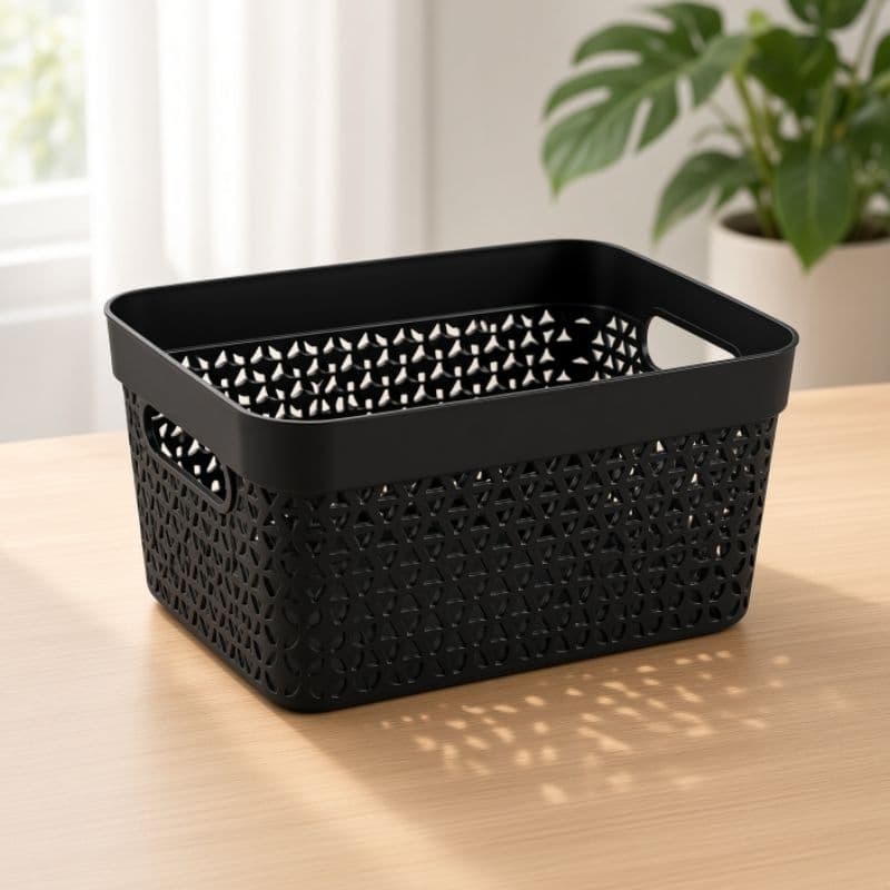 Cesto Organizador Plástico Multiuso Preto Branco para Casa Cozinha Banheiro Armário Prateleira Gaveta Kit Resistente