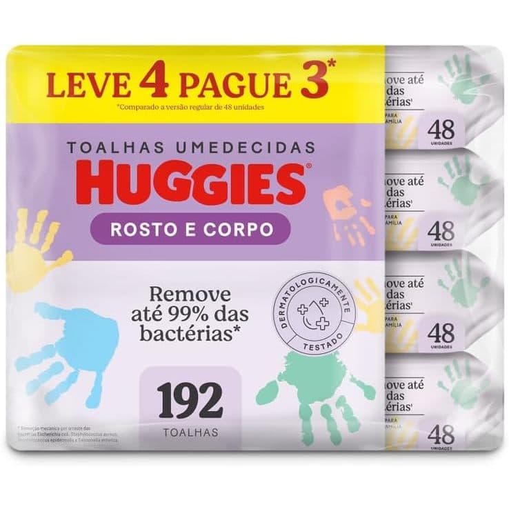 Lenço Umedecido Huggies Infantil Rosto e Corpo – Kit 4 Pacotes com 48 Unidades