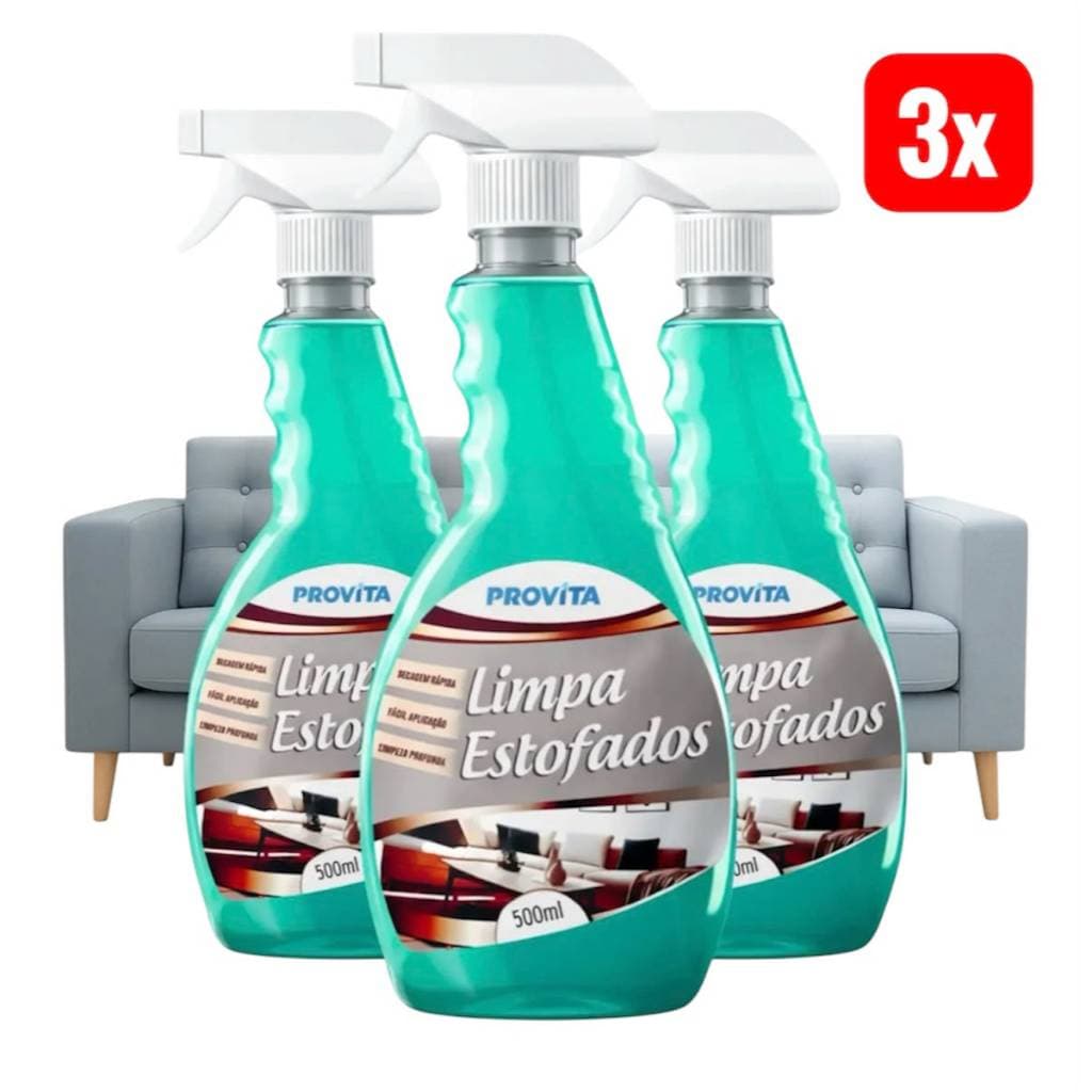 Kit 3 Spray Limpa Estofados 500ml Pronto Uso Limpeza Pratica Para Sofa Cadeira Banco De Carro Tira Odores E Sujeiras