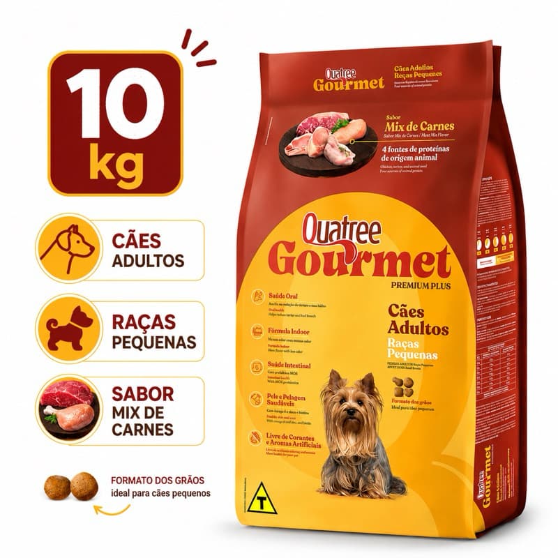 Ração Quatree Gourmet para Cachorro Adultos Raças Pequenas 10Kg