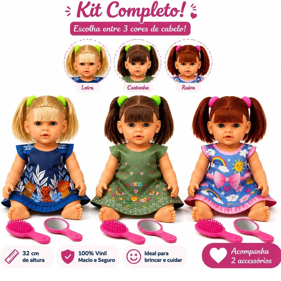 Boneca Reborn Bebê Realista Articulada Toda Em Vinil Com Acessórios Chuquinha Akta