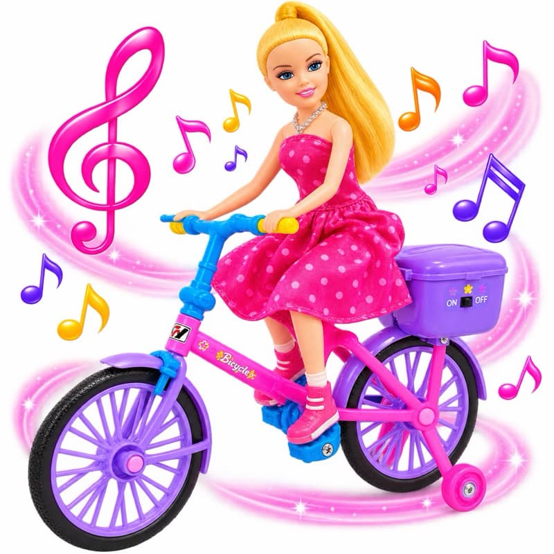 Boneca Ciclista Articulada Com Bicicleta Musical Anda Sozinha Com Luz E Som Brinquedo Infantil Menina