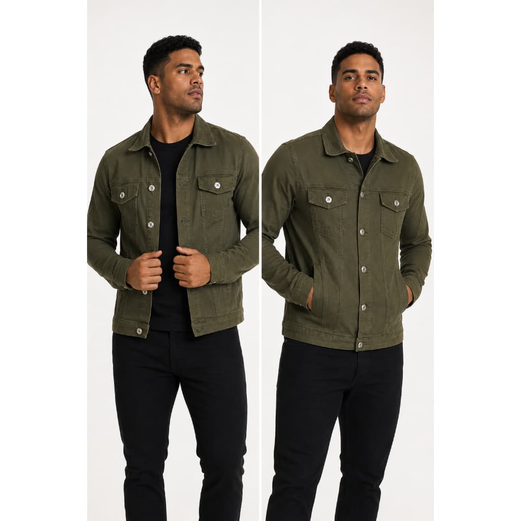 Jaqueta Sarja Masculina Verde Militar com Elastano Bolsos Plus Casual Direto da Fábrica