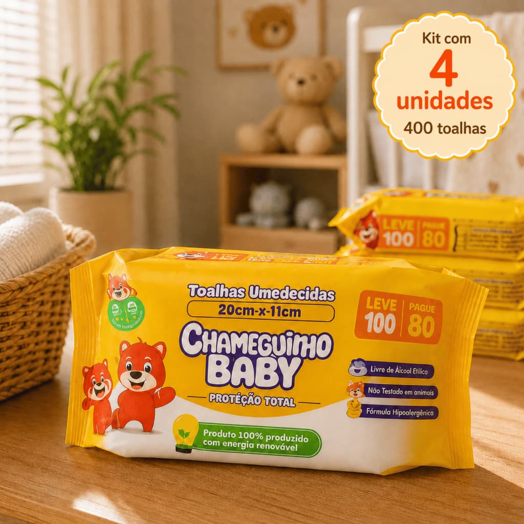Kit 400 Toalhas Umedecidas Chameguinho Baby Lenço Umedecido para Bebê Higiene Infantil