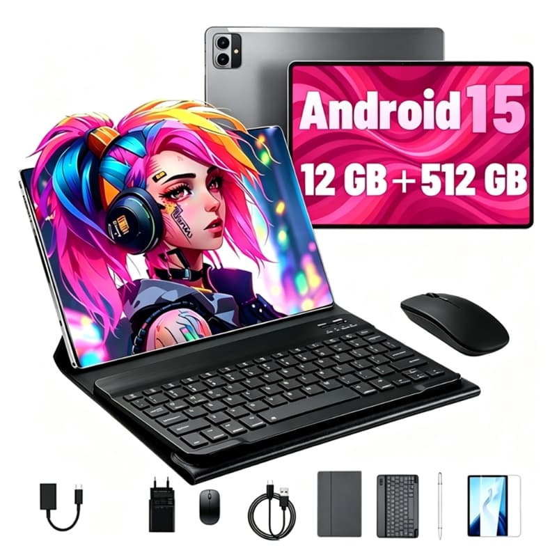 Pad12 Pro NOVO Tablet 10.1 Android 15 12GB + 512GB com Câmera Traseira e Teclado Bluetooth para Entretenimento e Estudo