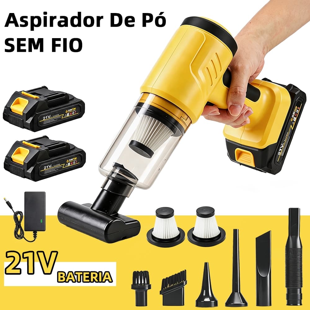 Aspirador De Pó Soprador Sem Fio Turbo Portátil 7 Em 1 com 2 Baterias Recarregável Para Casa e Carro