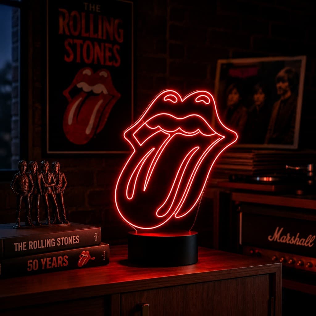 Luminária Led 3d | Rolling Stones Banda Rock | Abajur Presente Criativo Decoração Multicores