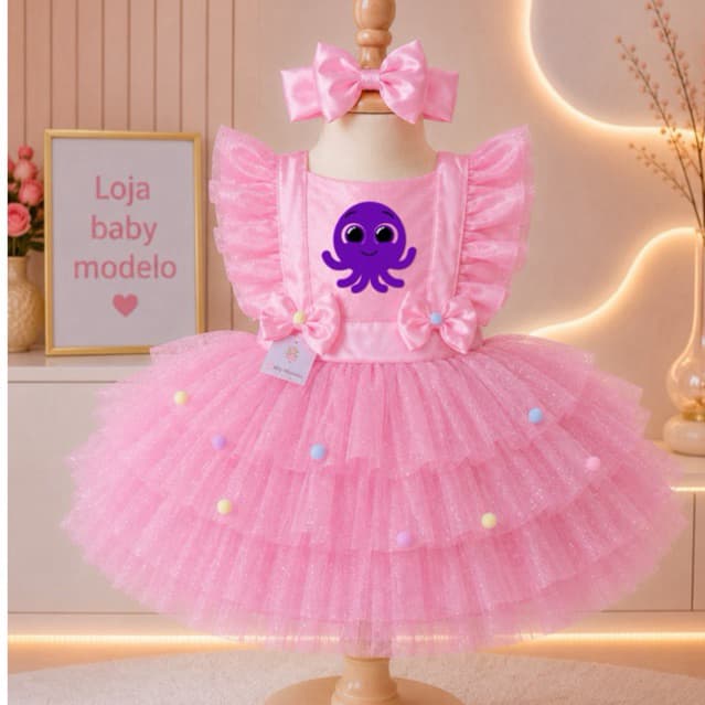Romper Bolofofos body salopete fantasia vestido jardineira infantil bebê menina