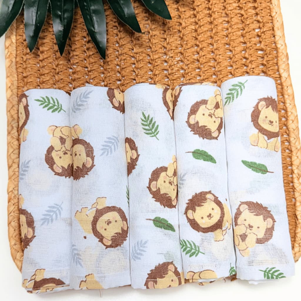 Kit 05 Fralda de Pano para Bebê Estampada Tecido Duplo 100% Algodão Enxoval de Bebê