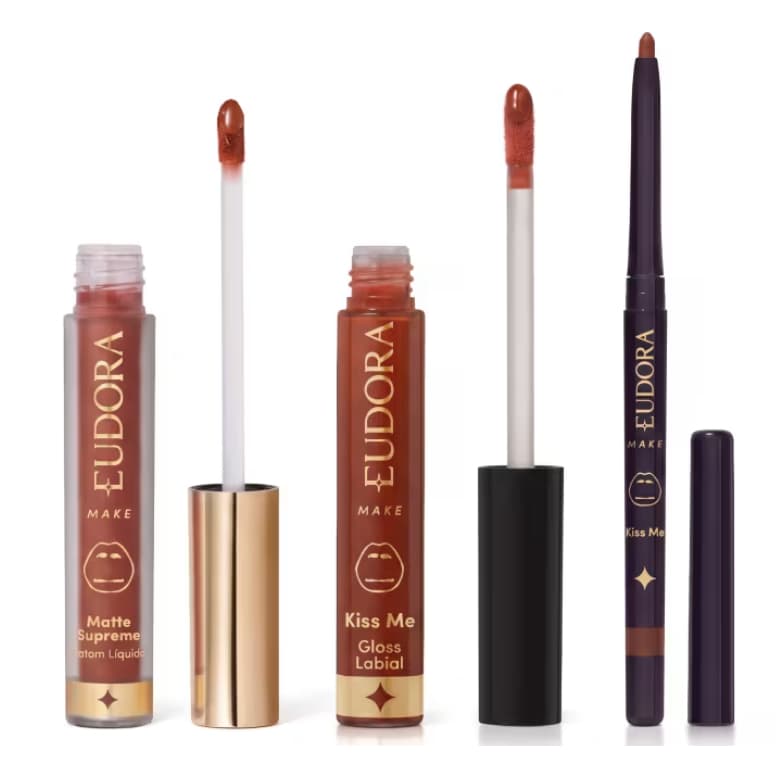 Eudora e Adam: Lapiseira Multifuncional 300mg - Batom Líquido Matte 4ml - Gloss Labial 5,2ml