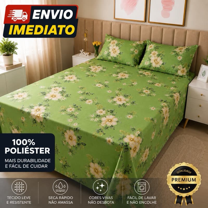 Jogo de Lençol Casal Queen 3 Peças 100% Poliéster Microfibra Estampado