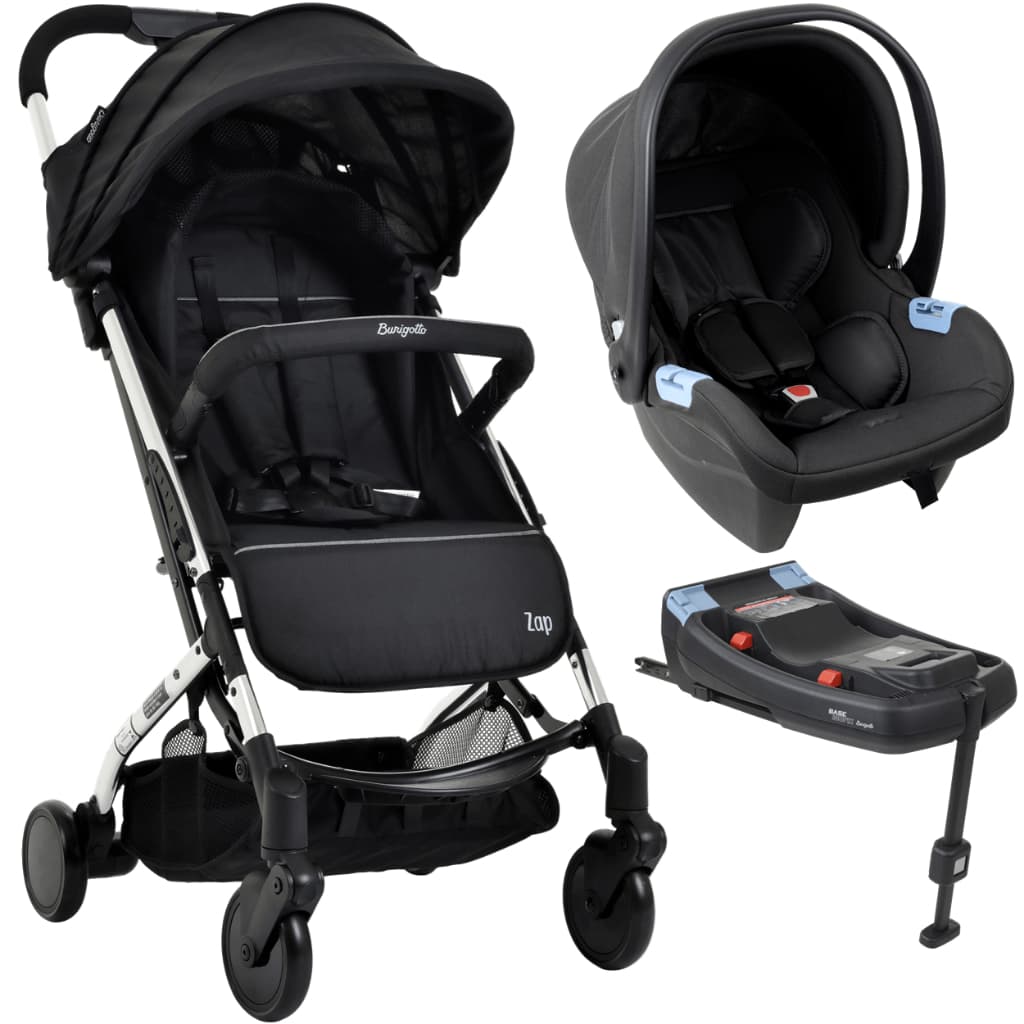 Carrinho de Bebê + Bebê Conforto + Base ISOFIX Zap Metal Prata - Burigotto Dobravel