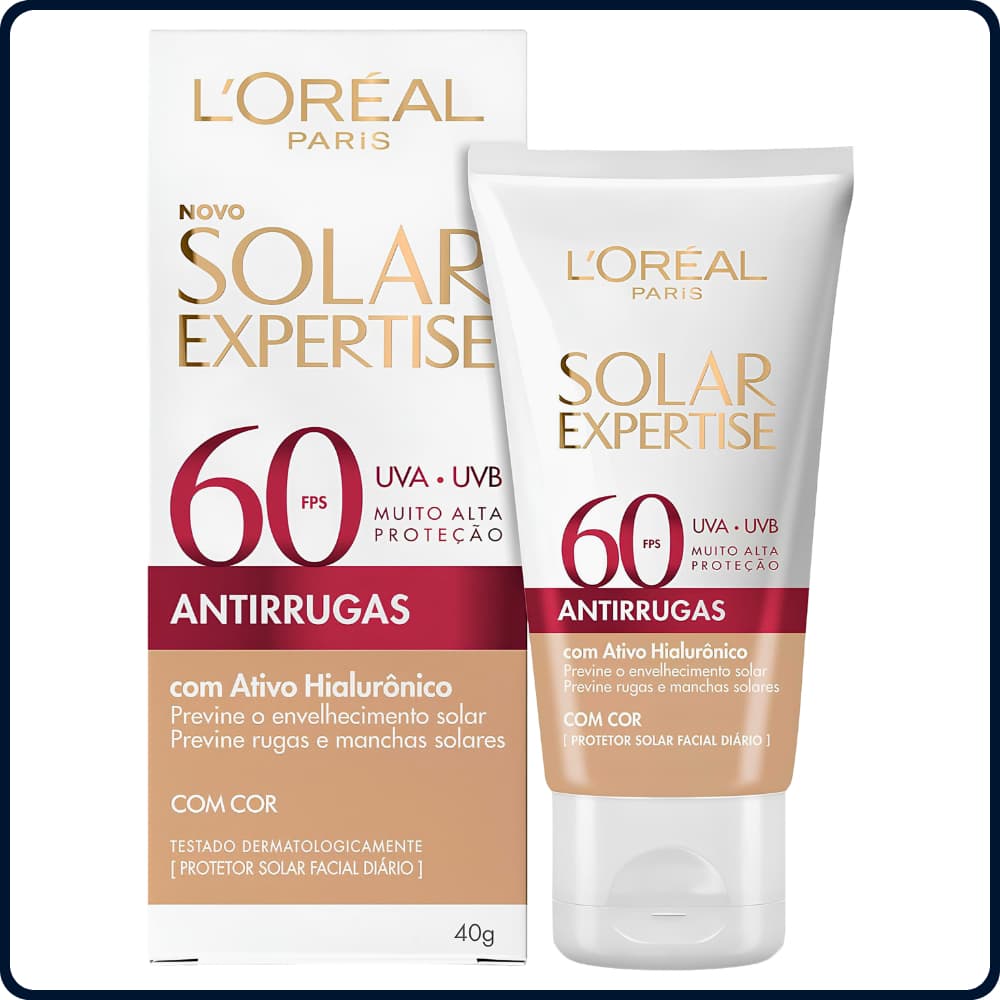 Protetor Solar Facial Com Cor e Antirrugas Loreal Paris Expertise FPS60 40g
