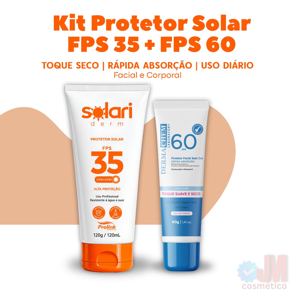 Kit Protetor Solar facial e corporal FPS 35 + FPS 60 | Toque Seco | Dermachem