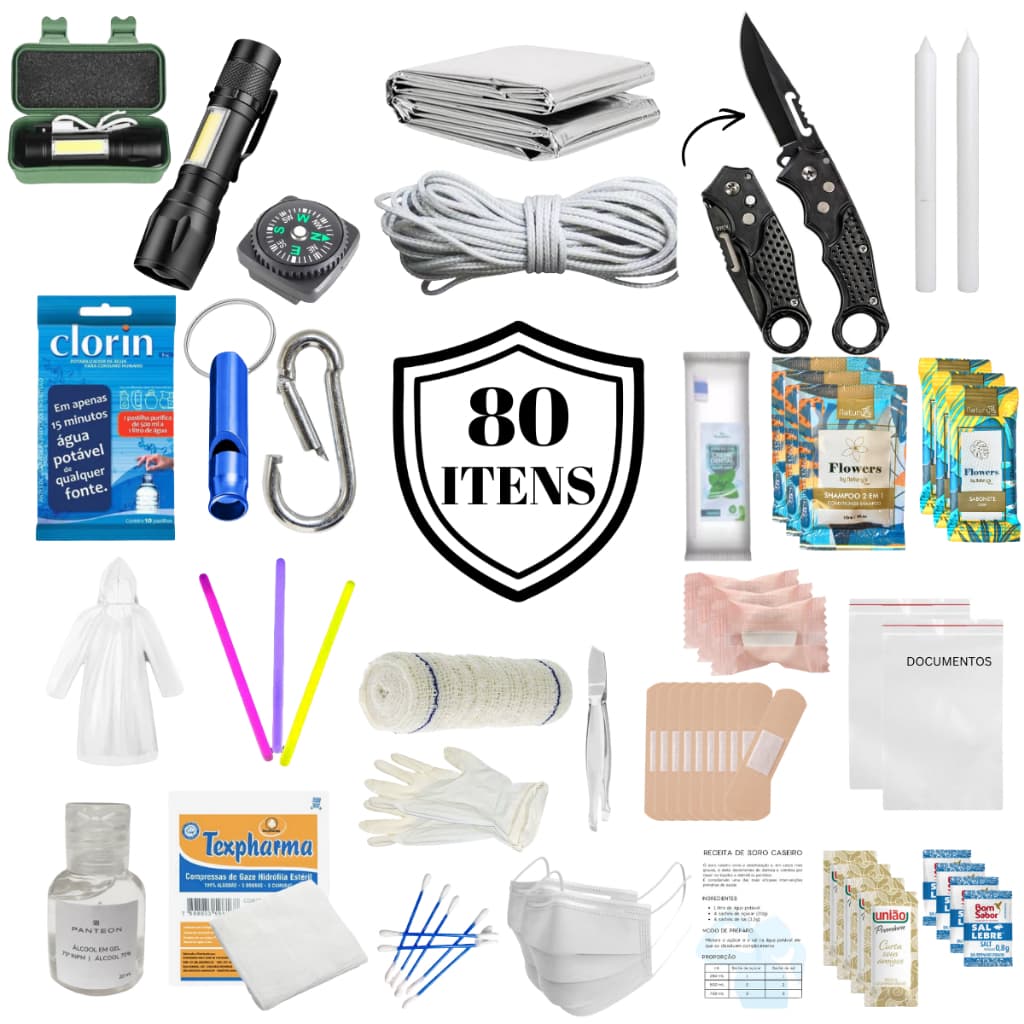 Kit De Emergência 80 Itens Kit Sobrevivência EDC Primeiros Socorros Militar Acampamento Tático Camping