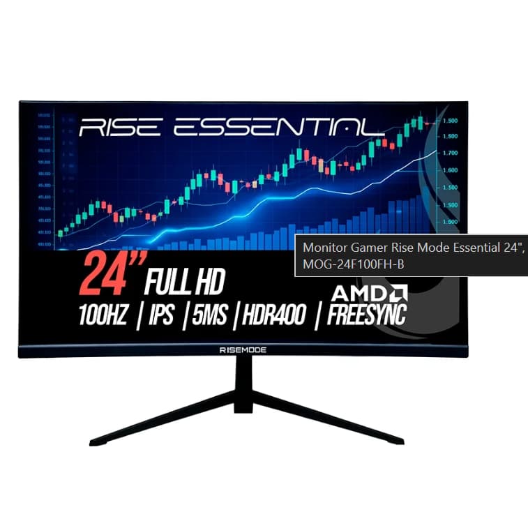 Monitor Gamer Rise Mode Essential 24", FHD, 100Hz, 5ms, IPS, FreeSync, HDR 400, HDMI e VGA, sRGB 99%, Preto - RM-MOG-24F