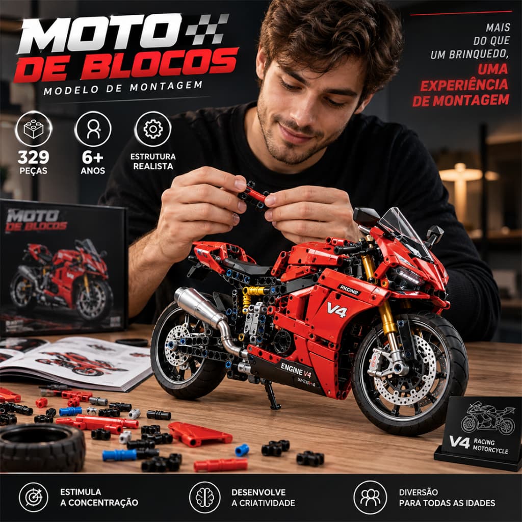 Streetfighter V4 329 Peças Modelo de Moto para Montar Compatível com Lego Brinquedo Educativo